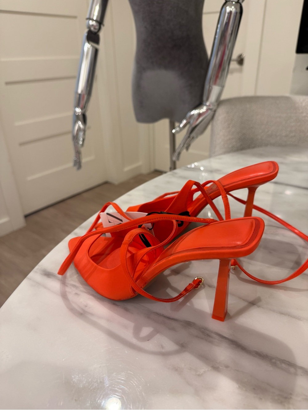 ZARA Orange Strappy Heeled Sandals Size 8 / EU 39 NWT